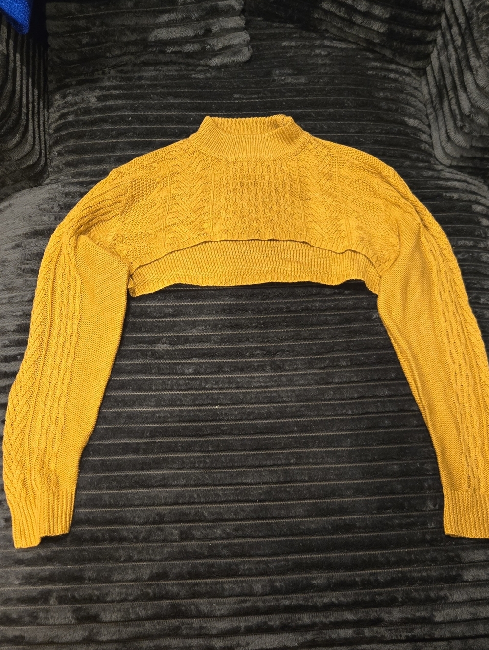 Almost Famous Mustard Cable-Knit Open-Back And Front Sweater - Picture 3 of 8